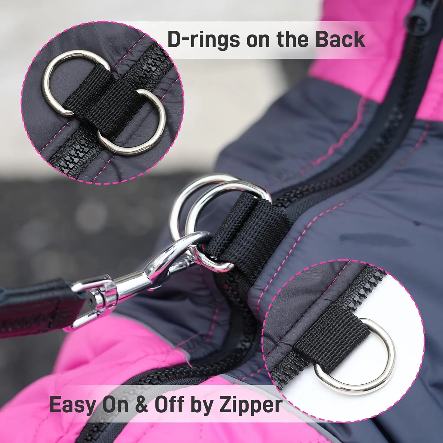 Warm Fleece Dog Coats for Small Dogs,D-Rings Waterproof Puppy Jacket for Cold Winter,Pink M