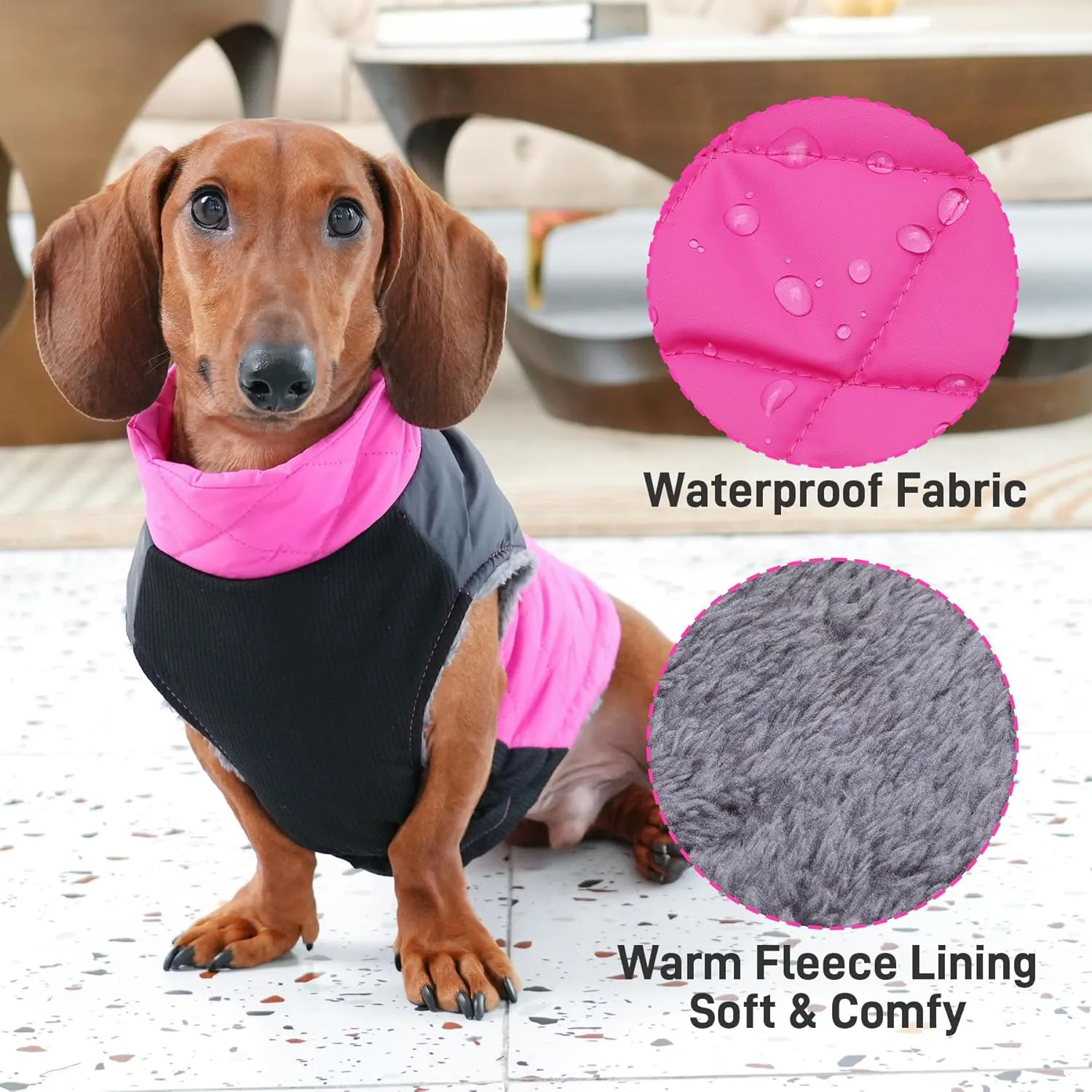 Warm Fleece Dog Coats for Small Dogs,D-Rings Waterproof Puppy Jacket for Cold Winter,Pink M