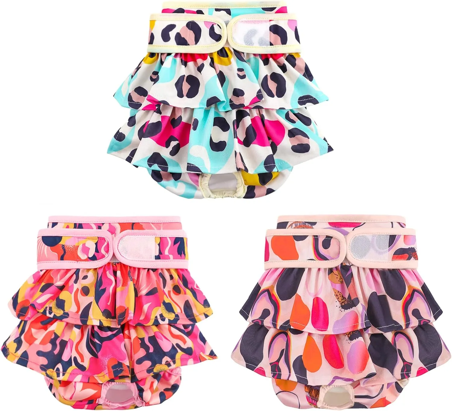 Washable Dog Diapers Female 3 Pack Reusable Premium Highly Absorbent Doggie Diaper, Flexible Puppy Diaper, Durable Leak-Proof Leopard Dog Diapers for Period Heat Incontinence Puppy Training, XS