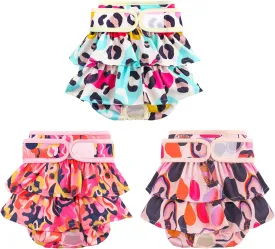 Washable Dog Diapers Female 3 Pack Reusable Premium Highly Absorbent Doggie Diaper, Flexible Puppy Diaper, Durable Leak-Proof Leopard Dog Diapers for Period Heat Incontinence Puppy Training, XS