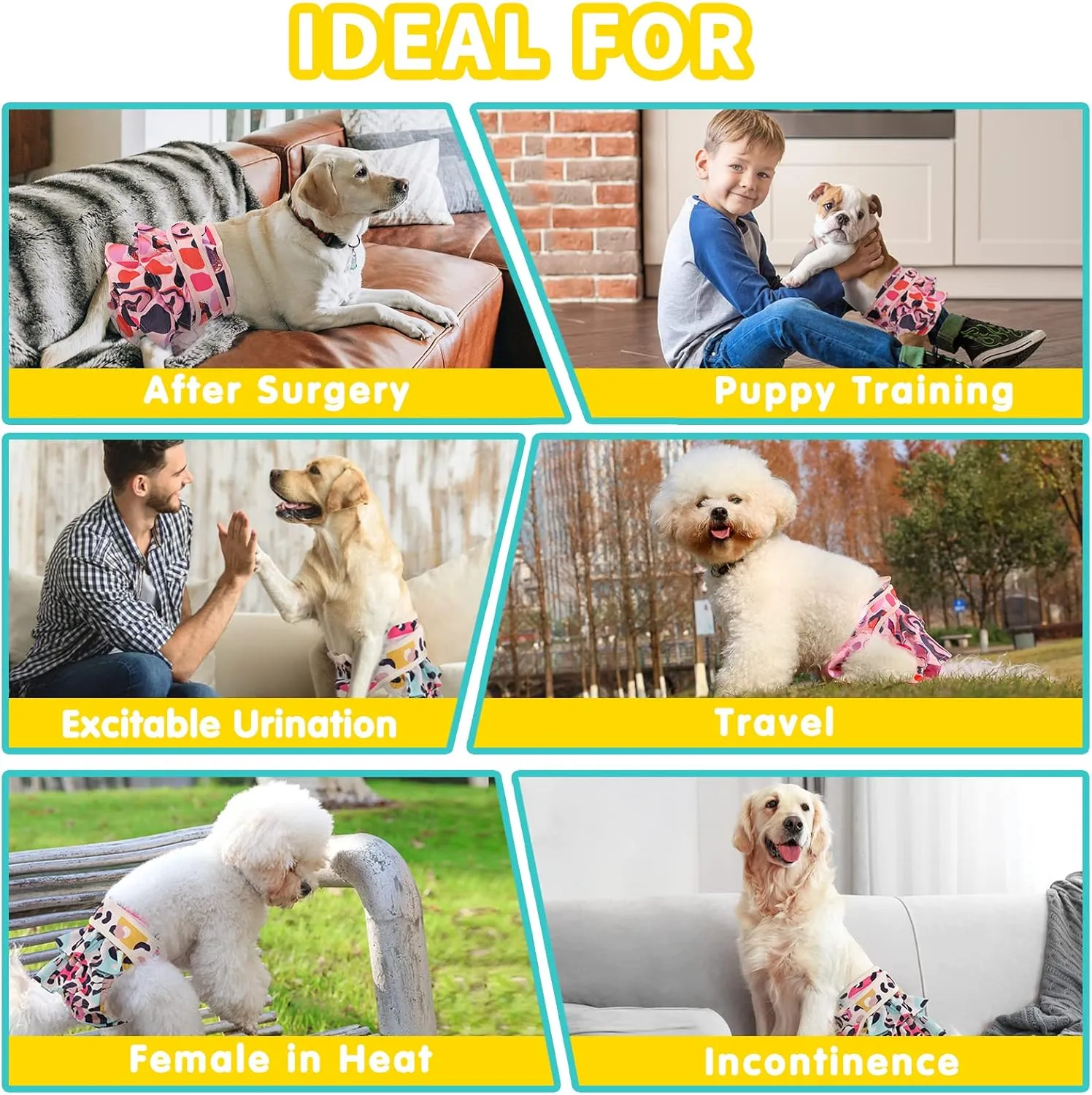Washable Dog Diapers Female 3 Pack Reusable Premium Highly Absorbent Doggie Diaper, Flexible Puppy Diaper, Durable Leak-Proof Leopard Dog Diapers for Period Heat Incontinence Puppy Training, XS