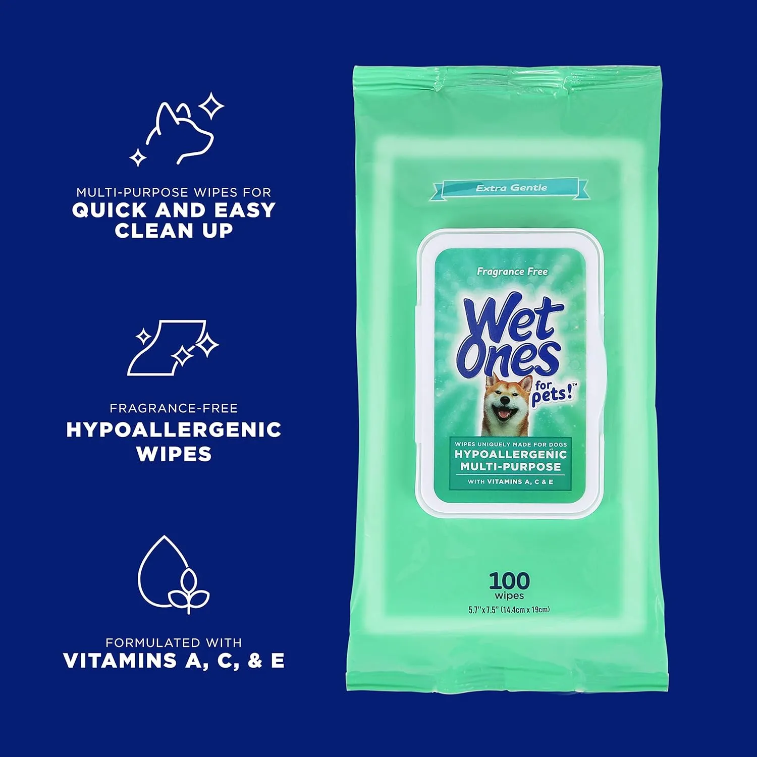 Wet Ones Multi-Purpose Pets Wipes - 300ct Total Dog Wipes with Vitamins A, C   E - Fragrance-Free, Wet Lock Seal