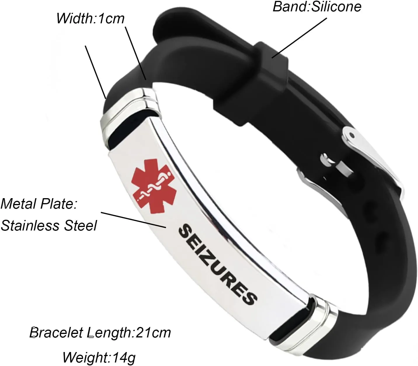Women Men's Red Medical ID Bracelets for Emergency First Aid Laser Engraved Identification Stainless Steel Adjustable Silicone Wristband Bracelets