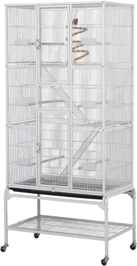 Yaheetech 69'' Extra Large Bird Cage Metal Parrot Cage w/Detachable Stand for Mid-Sized Parrots Cockatiels Conures Parakeets Lovebirds Budgie Finch, White