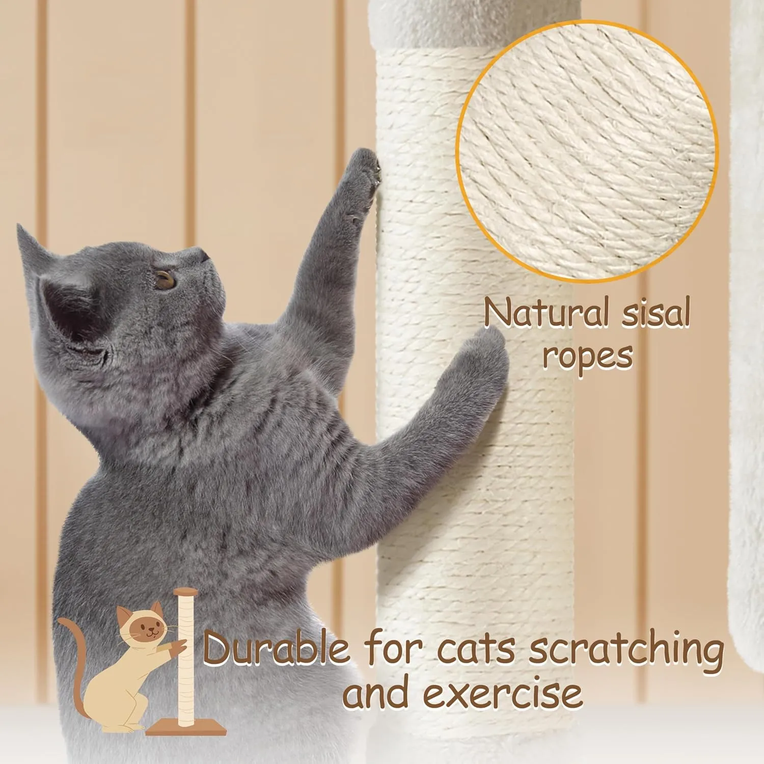 Yaheetech Cat Tree, 33.5in Cat Tower with 2 Cozy Condos, Soft Perch & Sisal Scratching Posts, Cat House Activity Center Furniture for Indoor Cats, Beige